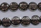 CSQ124 12mm faceted flat round grade AA natural smoky quartz beads