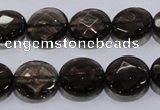 CSQ125 15.5 inches 14mm faceted flat round grade AA natural smoky quartz beads