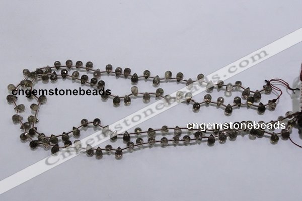 CSQ126 5*7mm top-drilled faceted teardrop grade AA smoky quartz beads