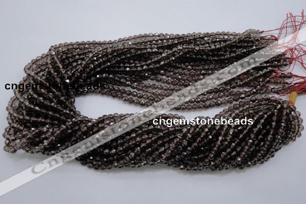 CSQ129 15.5 inches 4mm faceted round grade AA natural smoky quartz beads