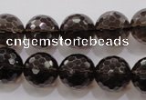 CSQ132 15.5 inches 16mm faceted round grade AA natural smoky quartz beads