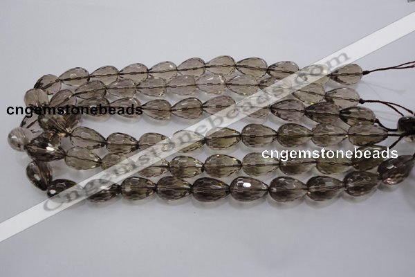 CSQ138 12*18mm faceted teardrop grade AA natural smoky quartz beads