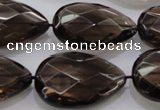 CSQ140 20*30mm faceted flat teardrop grade AA natural smoky quartz beads