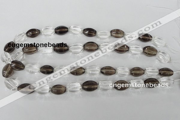 CSQ150 15.5 inches 12*18mm rice white crystal & smoky quartz beads