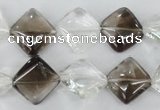 CSQ154 15.5 inches 14*14mm diamond white crystal & smoky quartz beads