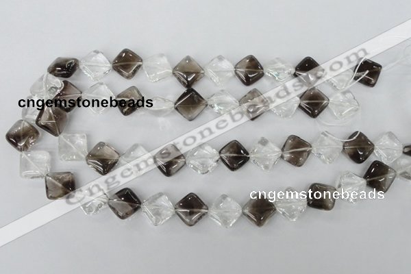 CSQ154 15.5 inches 14*14mm diamond white crystal & smoky quartz beads