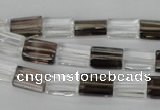 CSQ155 15.5 inches 8*12mm rectangle white crystal & smoky quartz beads