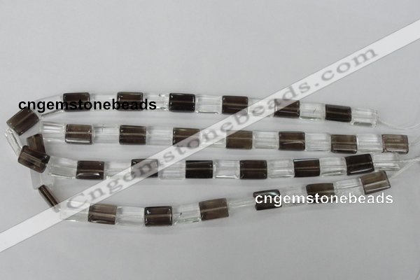 CSQ156 15.5 inches 10*14mm rectangle white crystal & smoky quartz beads