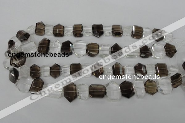 CSQ158 10-14mm*14-20mm nuggets white crystal & smoky quartz beads