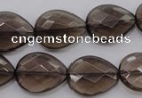 CSQ204 15*20mm faceted flat teardrop grade AA natural smoky quartz beads