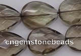 CSQ205 18*25mm faceted flat teardrop grade AA natural smoky quartz beads