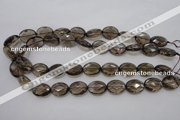 CSQ211 15*20mm faceted oval grade AA natural smoky quartz beads