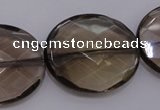 CSQ215 25*30mm faceted oval grade AA natural smoky quartz beads