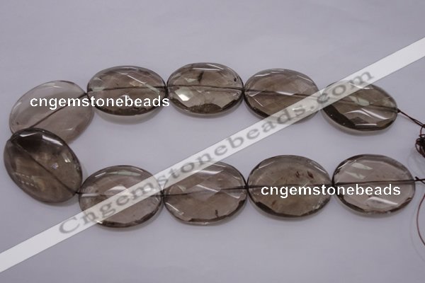 CSQ216 30*40mm faceted oval grade AA natural smoky quartz beads