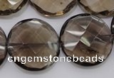 CSQ220 15.5 inches 25mm faceted coin grade AA natural smoky quartz beads