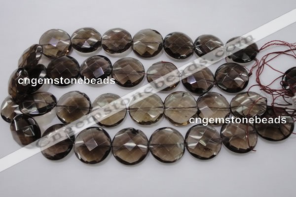 CSQ220 15.5 inches 25mm faceted coin grade AA natural smoky quartz beads