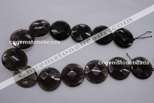 CSQ221 15.5 inches 30mm faceted coin grade AA natural smoky quartz beads