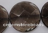 CSQ222 15.5 inches 35mm faceted coin grade AA natural smoky quartz beads