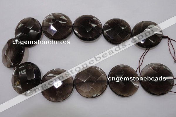 CSQ222 15.5 inches 35mm faceted coin grade AA natural smoky quartz beads