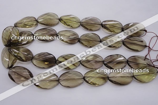 CSQ230 20*30mm faceted & twisted oval grade AA natural smoky quartz beads