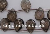 CSQ235 10*14mm faceted briolette grade AA natural smoky quartz beads