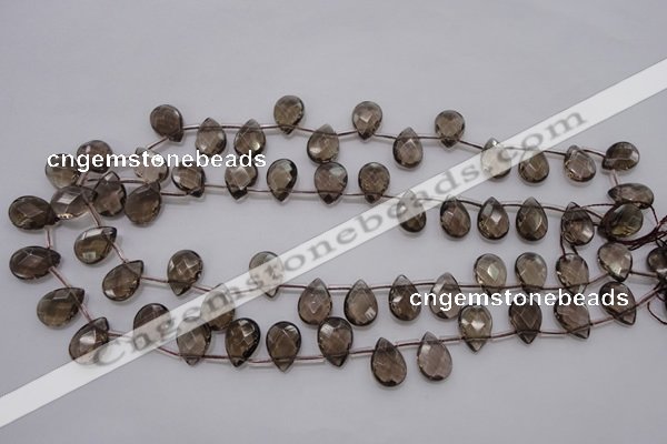 CSQ235 10*14mm faceted briolette grade AA natural smoky quartz beads