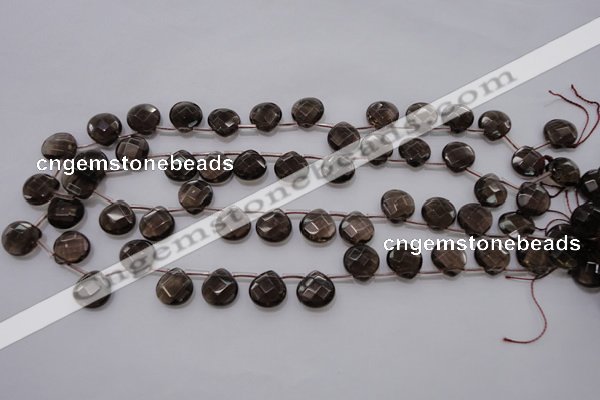 CSQ237 12*12mm faceted briolette grade AA natural smoky quartz beads