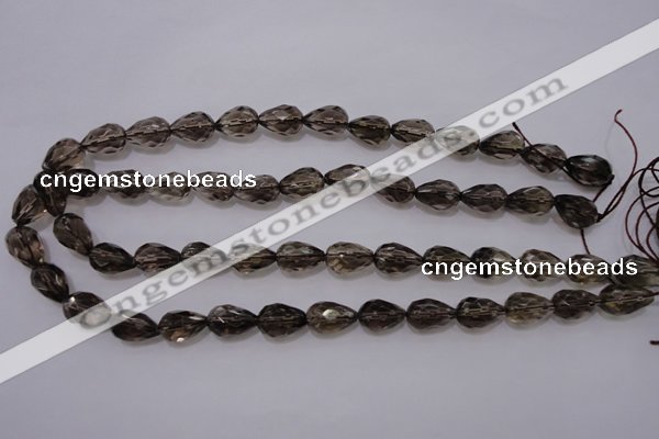 CSQ243 10*14mm faceted teardrop grade AA natural smoky quartz beads