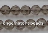 CSQ253 15.5 inches 12mm carved round matte smoky quartz beads