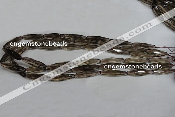 CSQ260 15.5 inches 8*28mm faceted rice natural smoky quartz beads