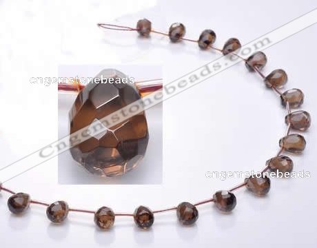 CSQ33 Top drilled 10*14mm faceted teardrop natural smoky quartz beads