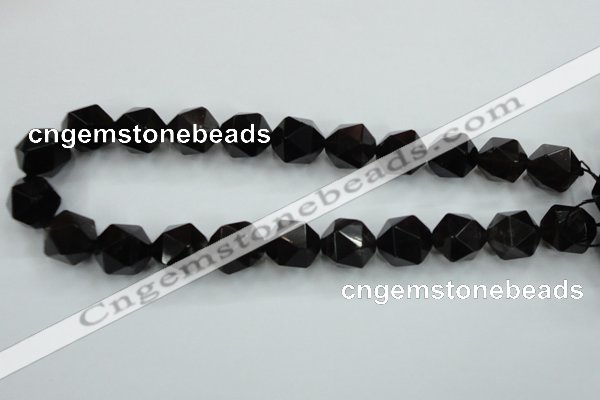 CSQ356 15.5 inches 16mm faceted nuggets smoky quartz beads