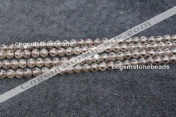 CSQ502 15.5 inches 8mm faceted round matte smoky quartz beads