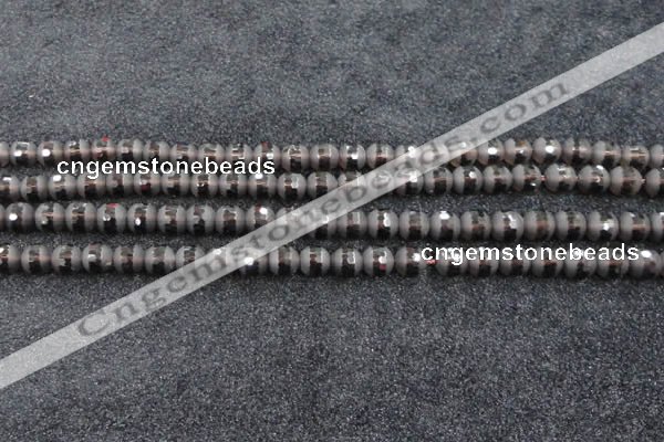 CSQ511 15.5 inches 6mm faceted round matte smoky quartz beads