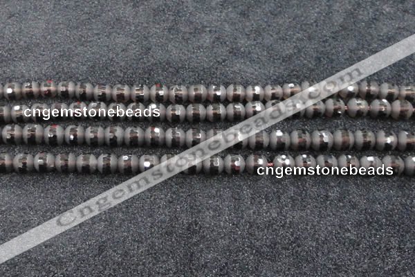 CSQ512 15.5 inches 8mm faceted round matte smoky quartz beads