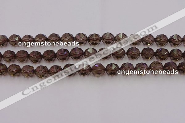 CSQ529 15.5 inches 12mm faceted nuggets smoky quartz gemstone beads