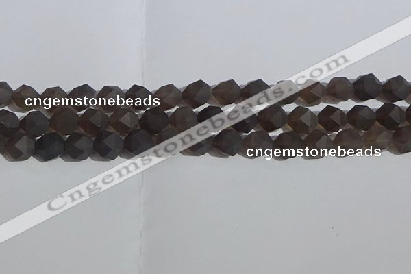 CSQ533 15.5 inches 10mm faceted nuggets matte smoky quartz beads