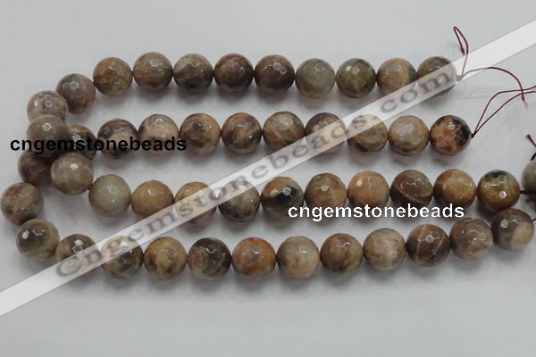 CSS100 15.5 inches 16mm faceted round natural sunstone beads wholesale