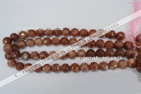 CSS508 15.5 inches 14mm faceted round natural golden sunstone beads