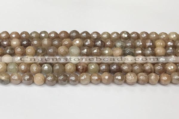 CSS811 15 inches 8mm faceted round AB-color sunstone beads