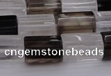 CTB102 11*15mm faceted tube white crystal & smoky quartz beads