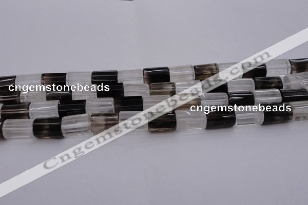 CTB102 11*15mm faceted tube white crystal & smoky quartz beads