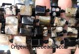 CTB1117 10*10mm - 10*12mm faceted tube sakura agate beads