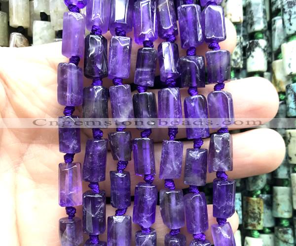 CTB1205 15 inches 8*12mm - 8*14mm faceted tube amethyst beads