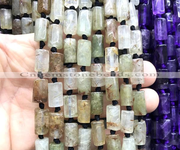 CTB1209 8*12mm - 8*14mm faceted tube green rutilated quartz beads