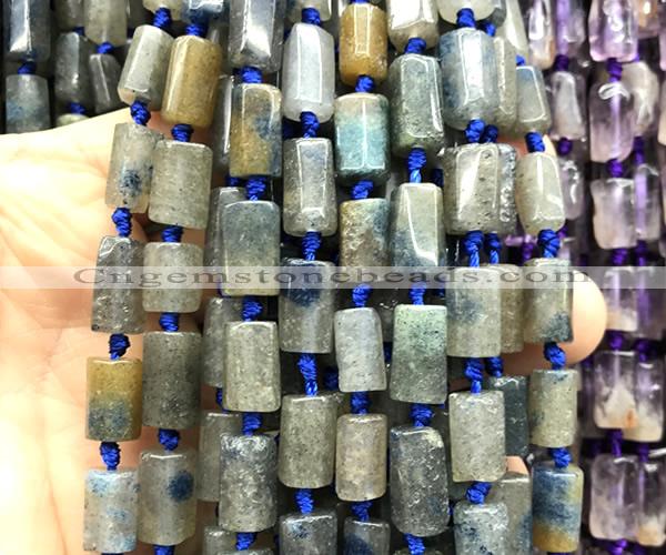 CTB1210 8*12mm - 8*14mm faceted tube blue strawberry quartz beads