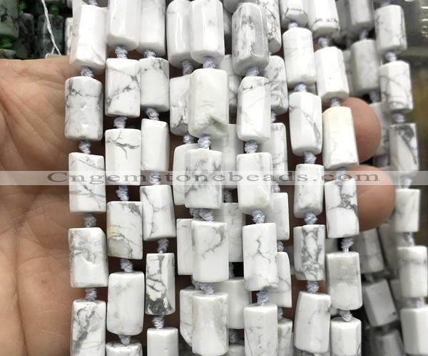 CTB1217 8*12mm - 8*14mm faceted tube white howlite turquoise beads