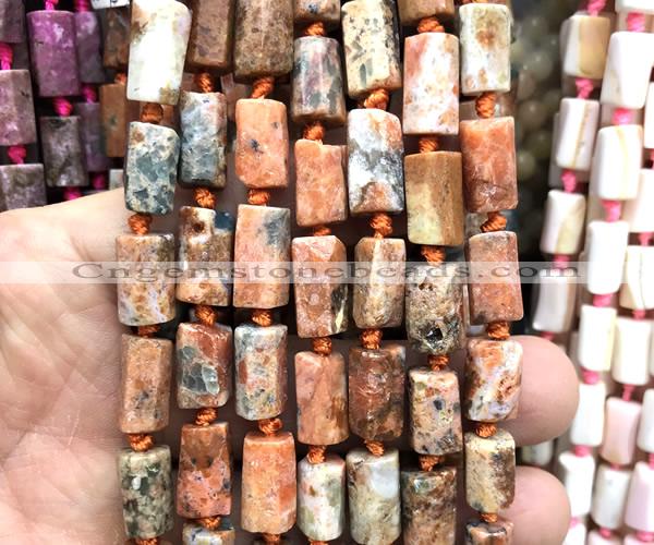 CTB1228 15 inches 8*12mm - 8*14mm faceted tube orange calcite beads