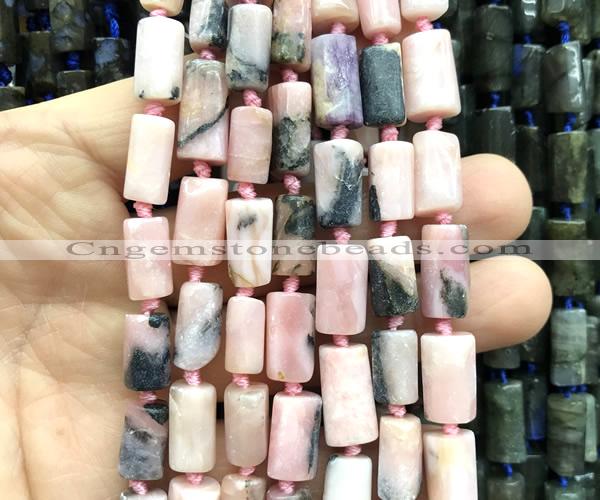 CTB1232 15 inches 8*12mm - 8*14mm faceted tube pink opal beads
