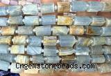CTB1291 15 inches 6*10mm - 8*12mm faceted tube blue calcite beads